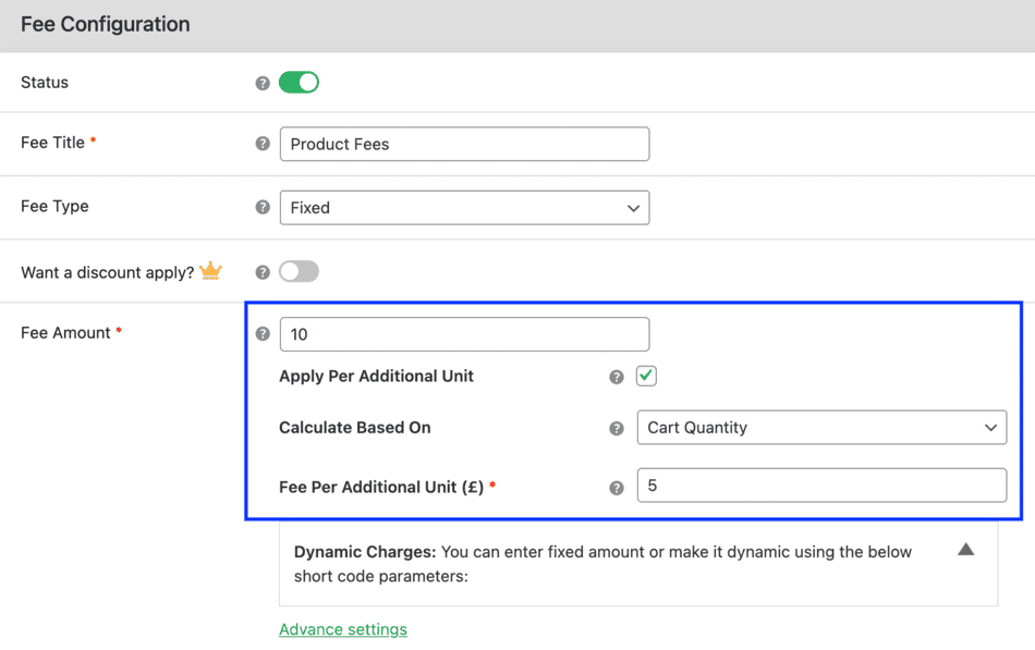 Extra fees configuration for per additional quantity