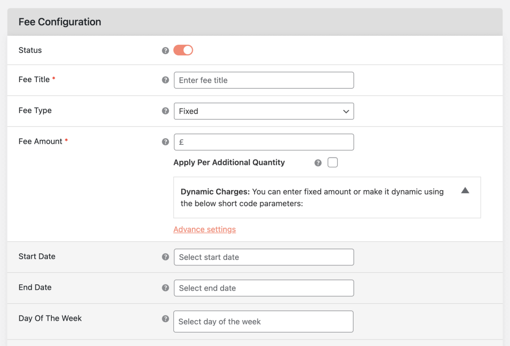 Fee Configuration form