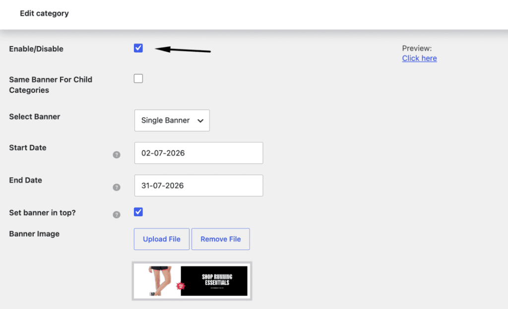 Banner management plugin assigning a banner to a category with a schedule