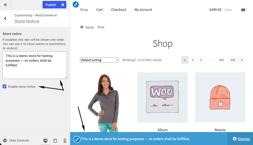 WooCommerce Store Notice setting in the Customizer