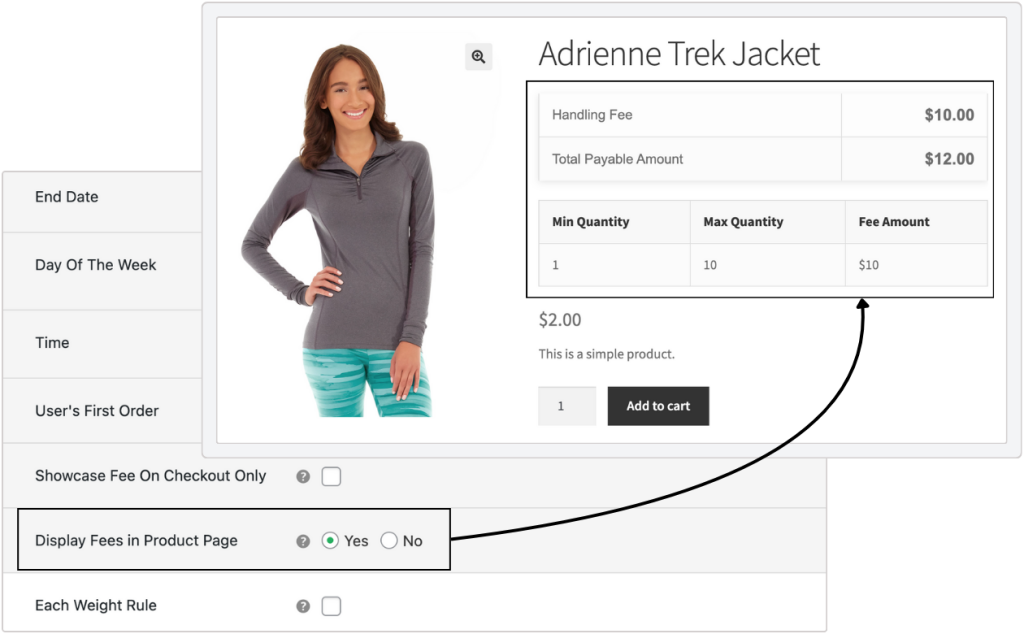 Display fees on product detail page