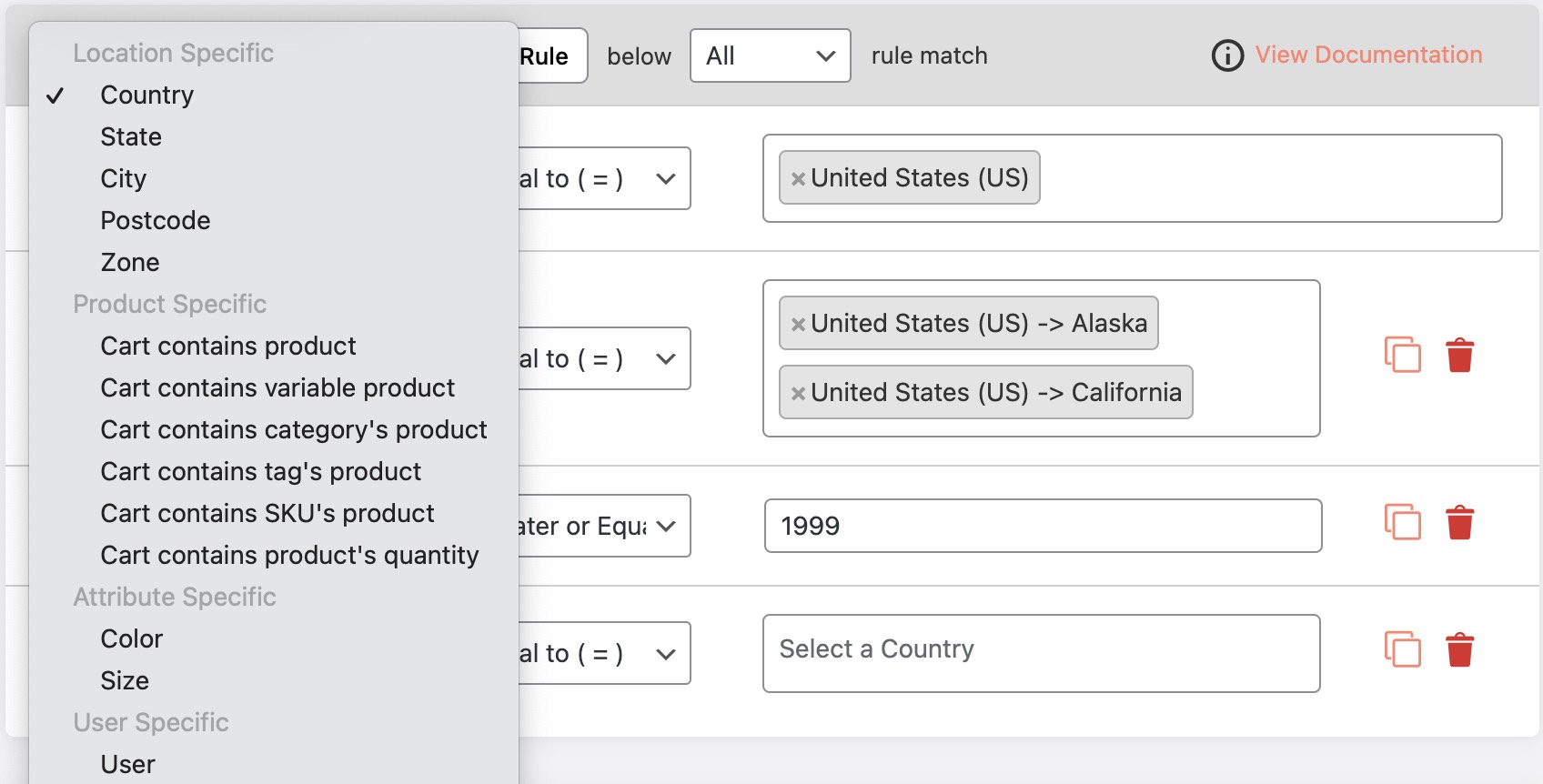WooCommerce advanced flat rate shipping configuration settings
