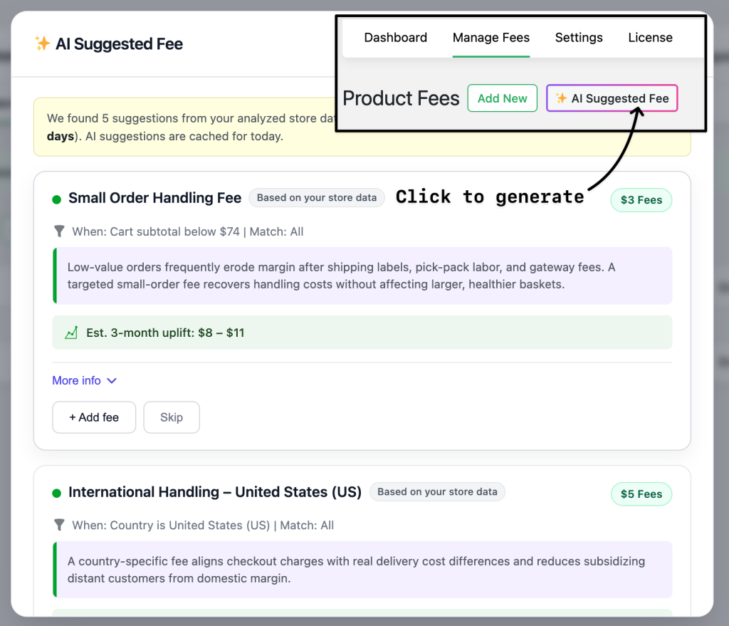 generate ai sugested fee
