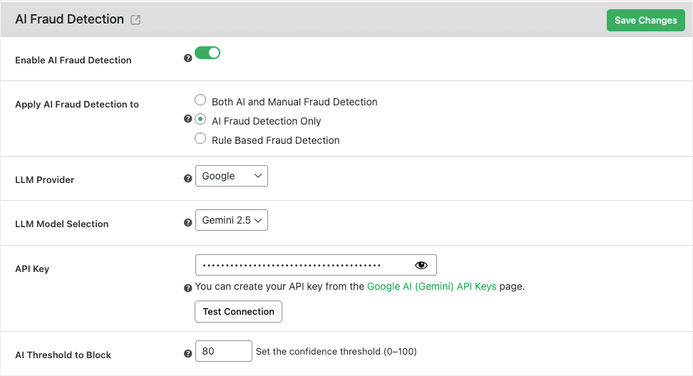 AI fraud detection configuration