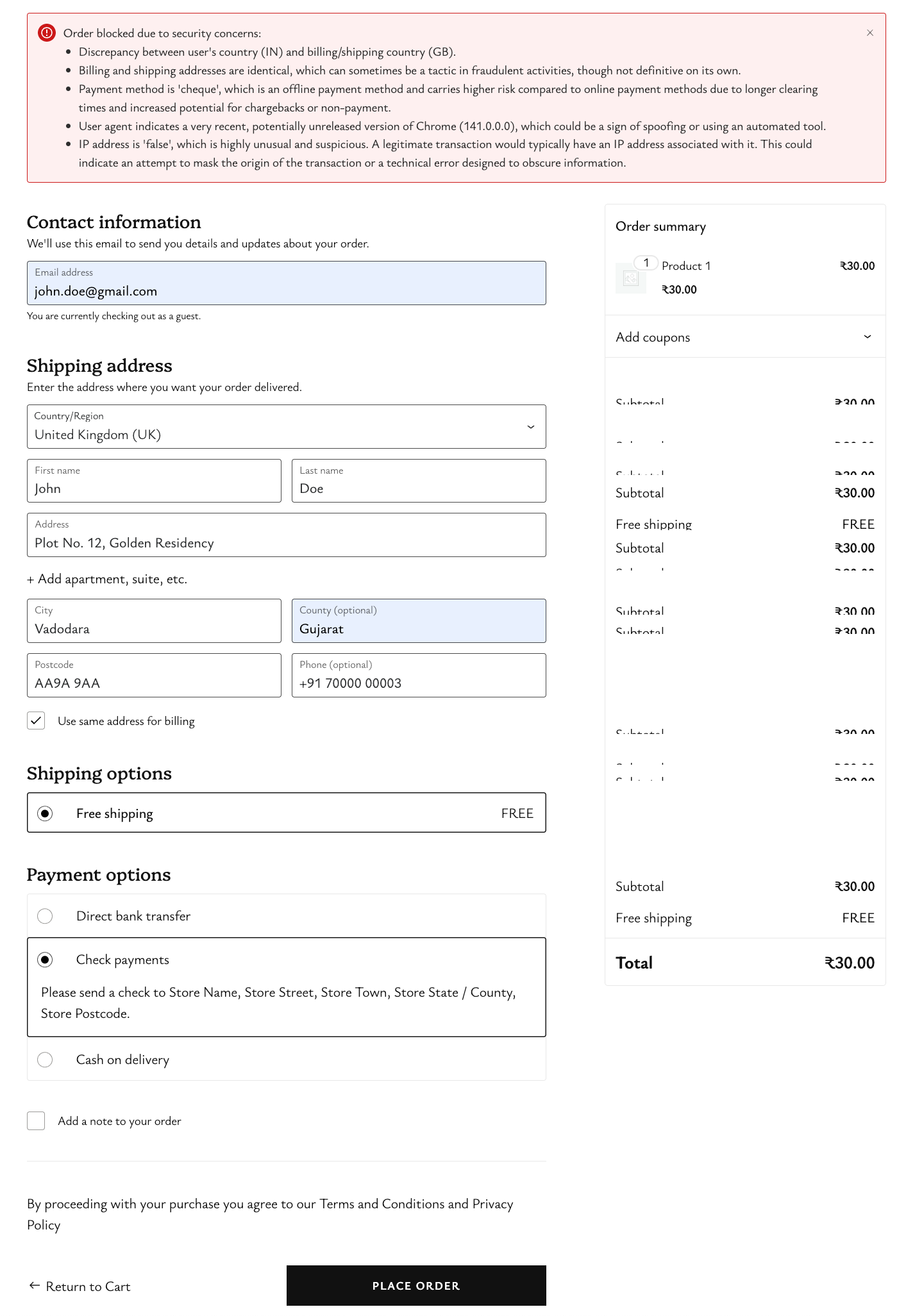 Block order withhigh risk and reasons