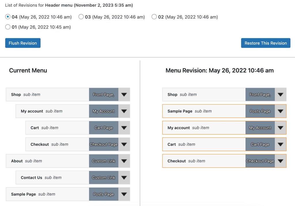 Menu revision