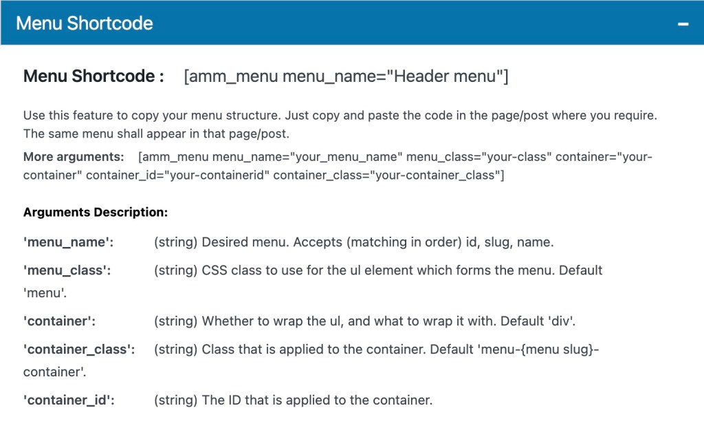 Customize menu using custom shortcode parameters