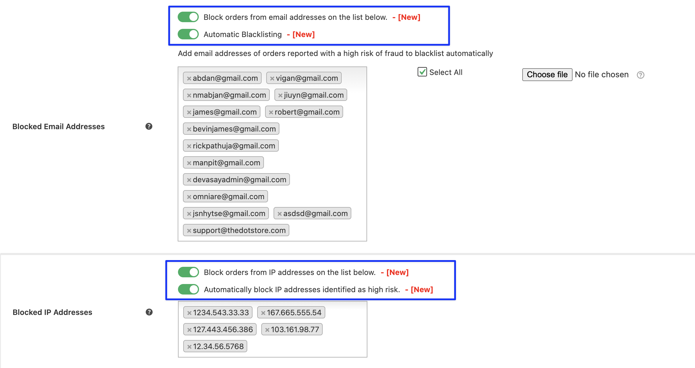 20 Turn list blocking on or off, including auto high-risk IPs.