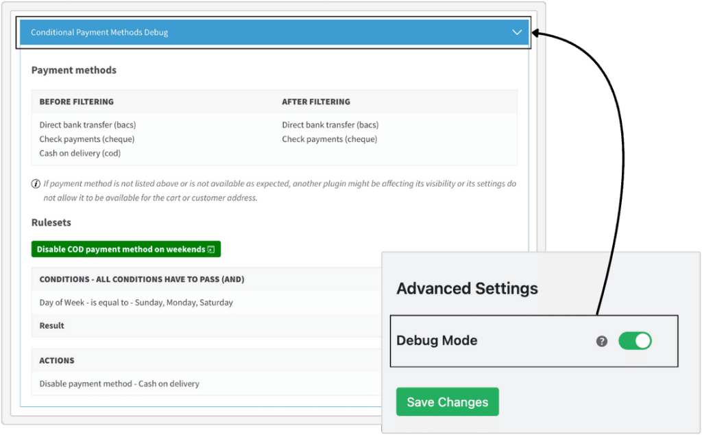 Conditional Payments - Debug Mode for Rules