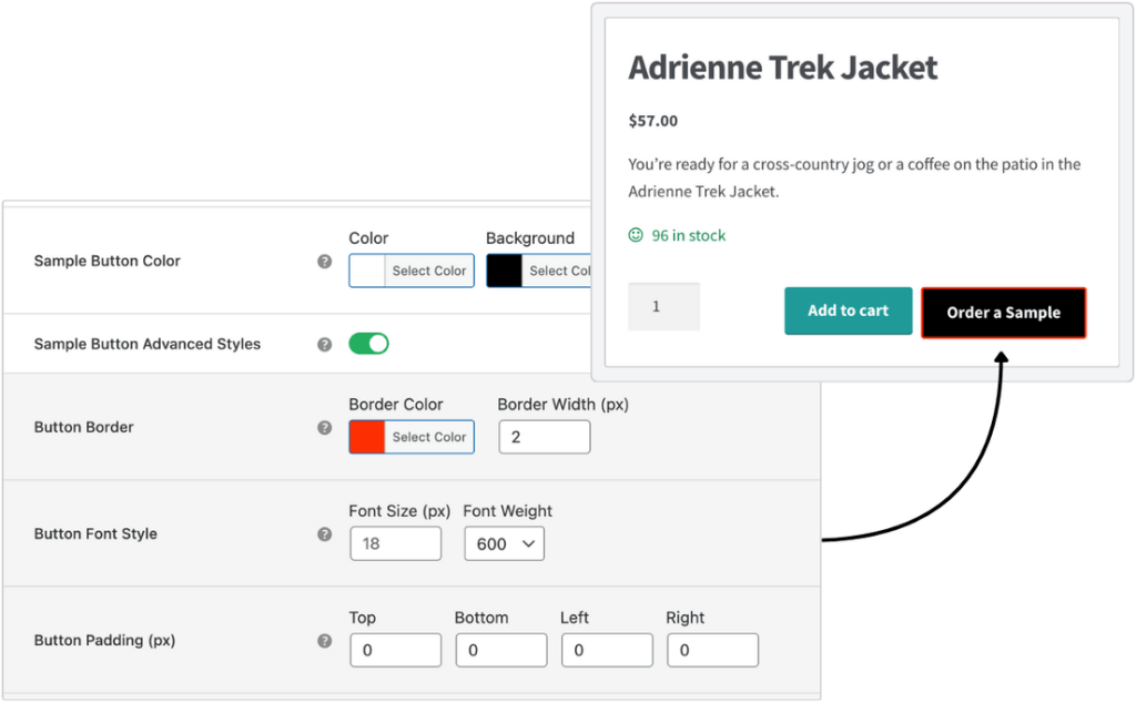 Set WooCommerce Product sample button styling