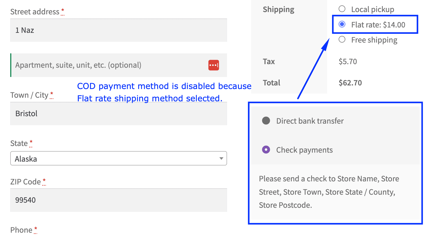 Disable COD for a specific shipping method.
