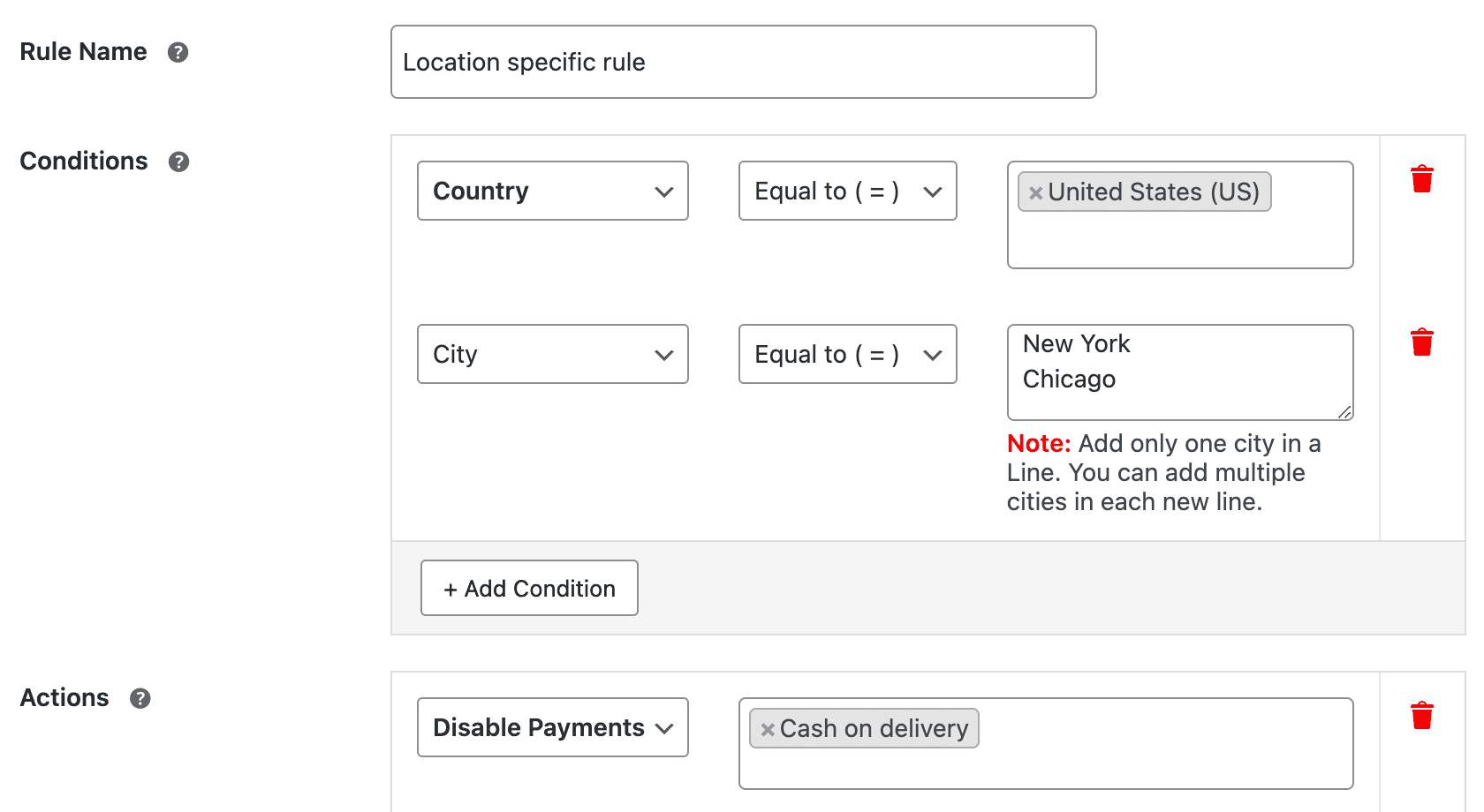 Set location-based rules, like city, state, or country.