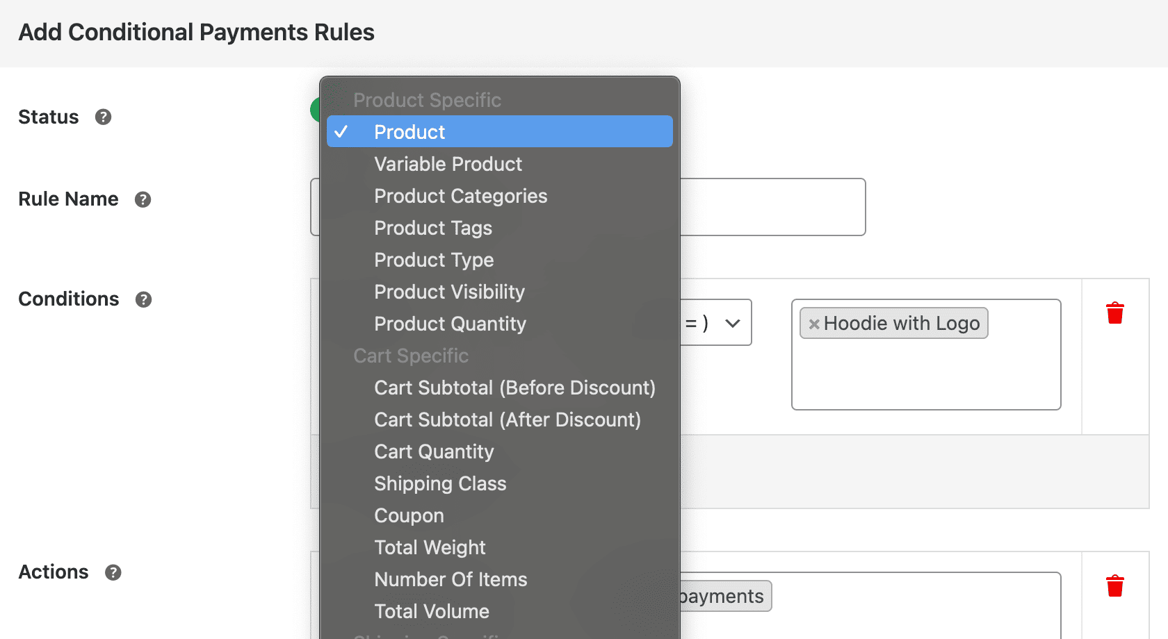 Create and manage multiple conditional payment rules