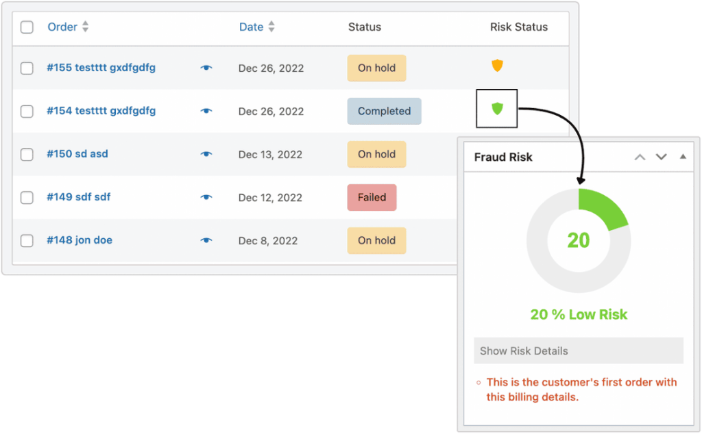 Color-Coded Risk Icons on WooCommerce Orders Page