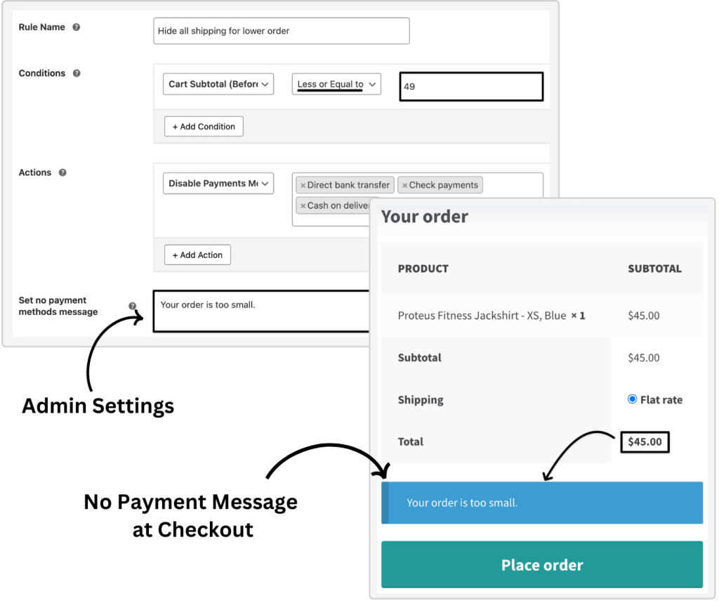 Conditional Payment - No Payment Custom Message