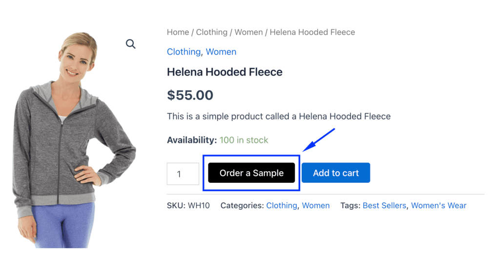 Sample button on Product page in WooCommerce