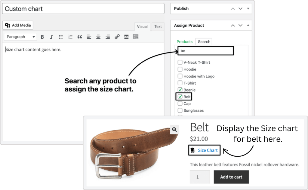 size chart to any products