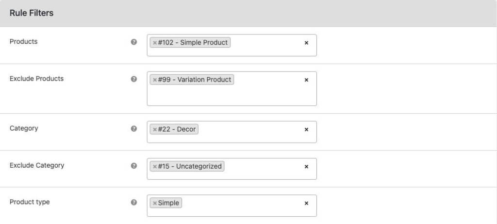 Product filters for attribute stock