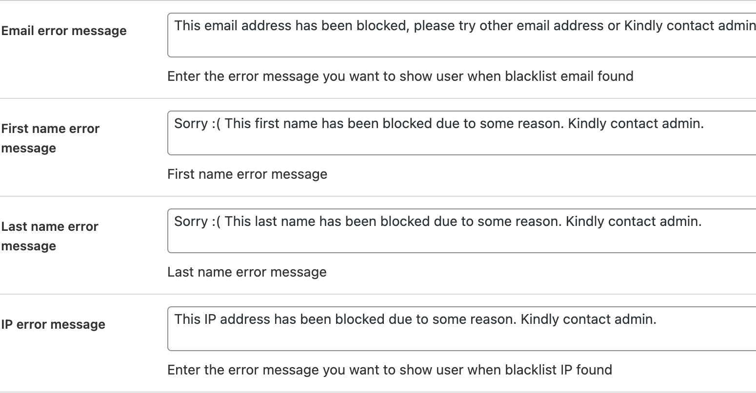 Custom blocker messages
