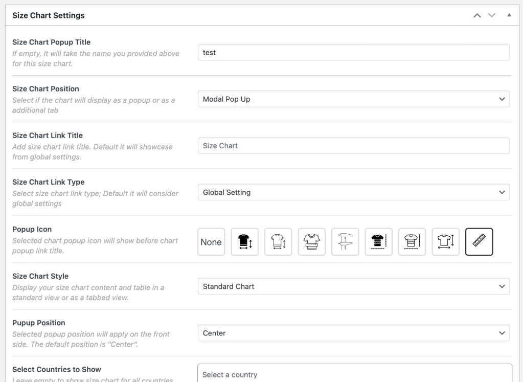 Add Size Chart Details