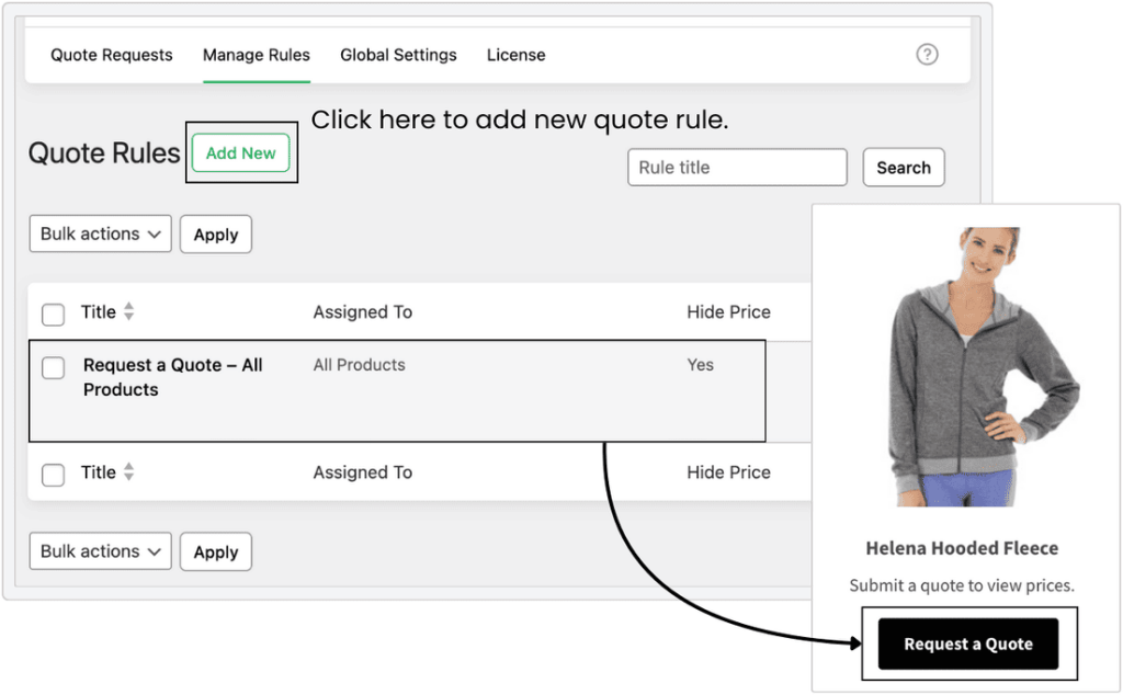 Manage Rules Based Request Quote in WooCommerce