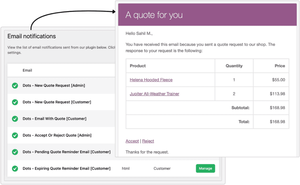 Send email notification to every quote steps in WooCommerce
