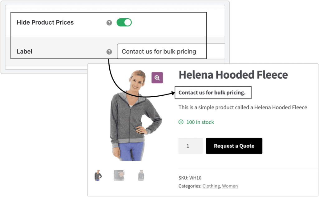 Hide or Show product price in Request Quote Button