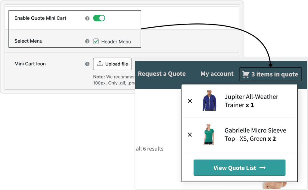 Display quote in the Mini Quote Basket menu in WooCommerce