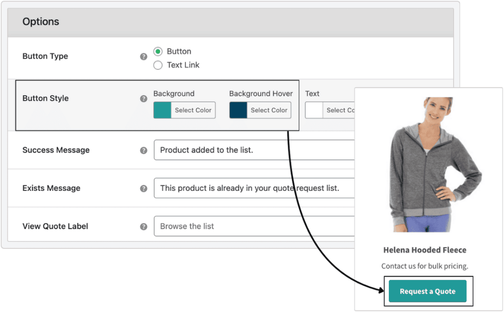 Customize color and font for Request Quote button in WooCommerce