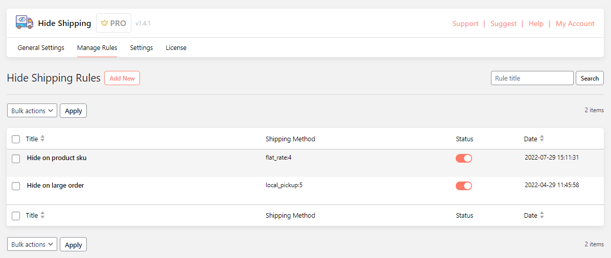 Hide shipping method for WooCommerce plugin - 2