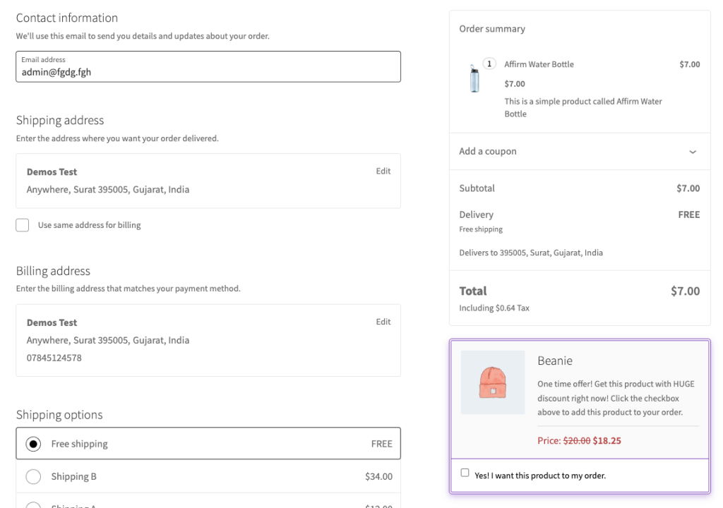 order bump at checkout feature