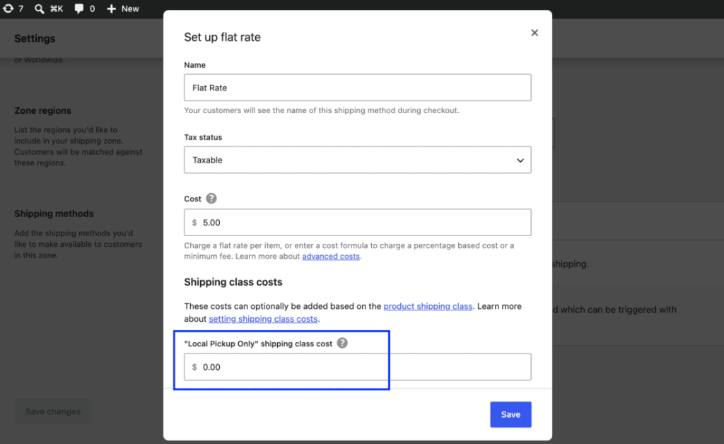 WooCommerce shipping class assigned a zero shipping rate inside flat rate settings