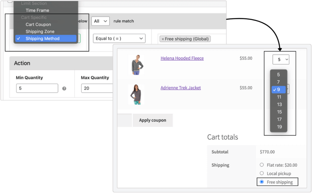 Cart specific quantity rules