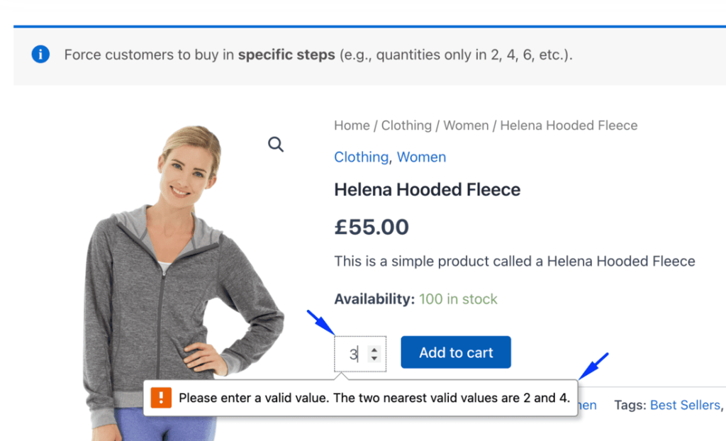 WooCommerce quantity input limited with min, max, and step values