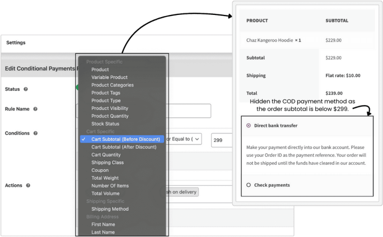 Disable COD with Dotstore's Conditional payments plugin
