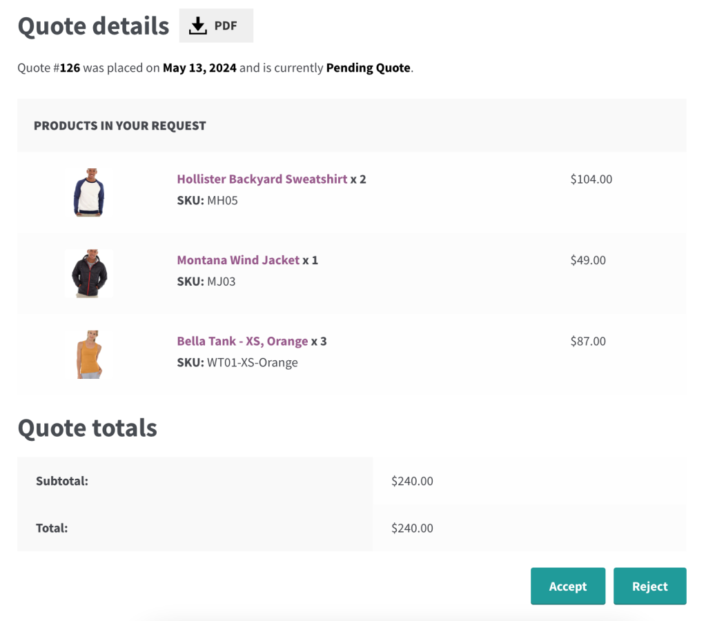 Quote details on My Account page on scheduled time with Dotstore's WooCommerce request a quote plugin