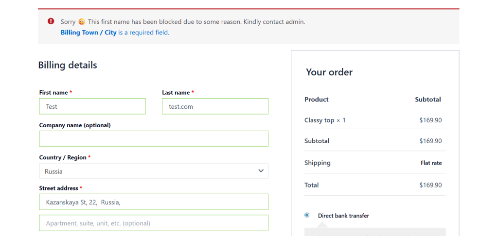 WooCommerce Fraud Prevention Plugin - first name restriction