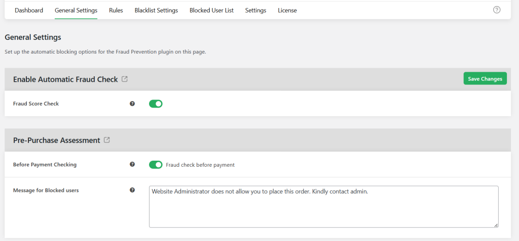 WooCommerce Fraud Prevention plugin - General Settings