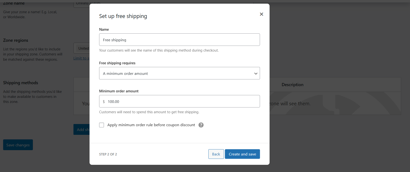 WooCommerce free shipping over amount - 15