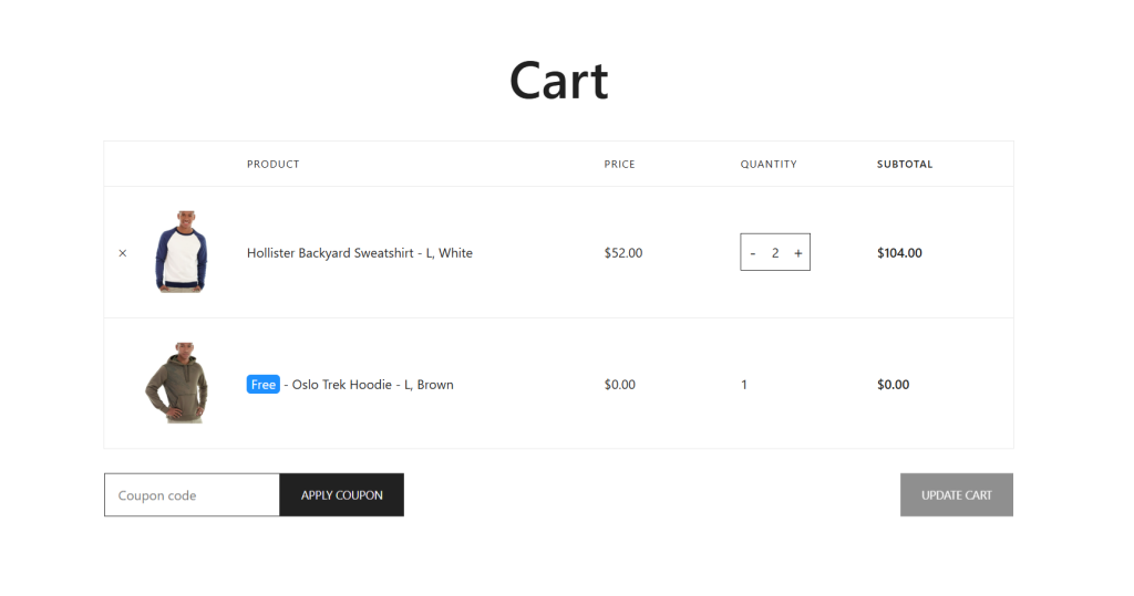 buy X get Y free WooCommerce - cart page B2G2