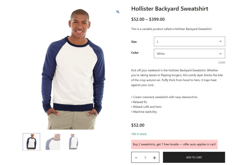 buy X get Y free WooCommerce - product detail page B2G2