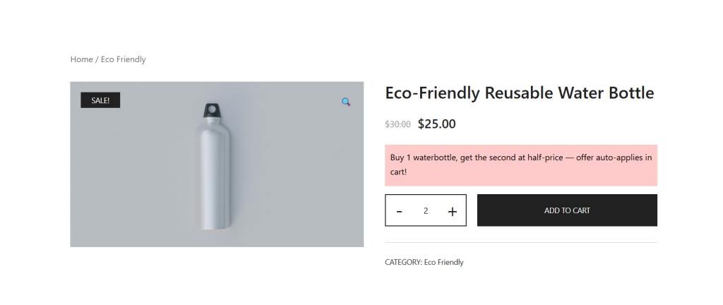buy X get Y free WooCommerce - product page B1G50 off
