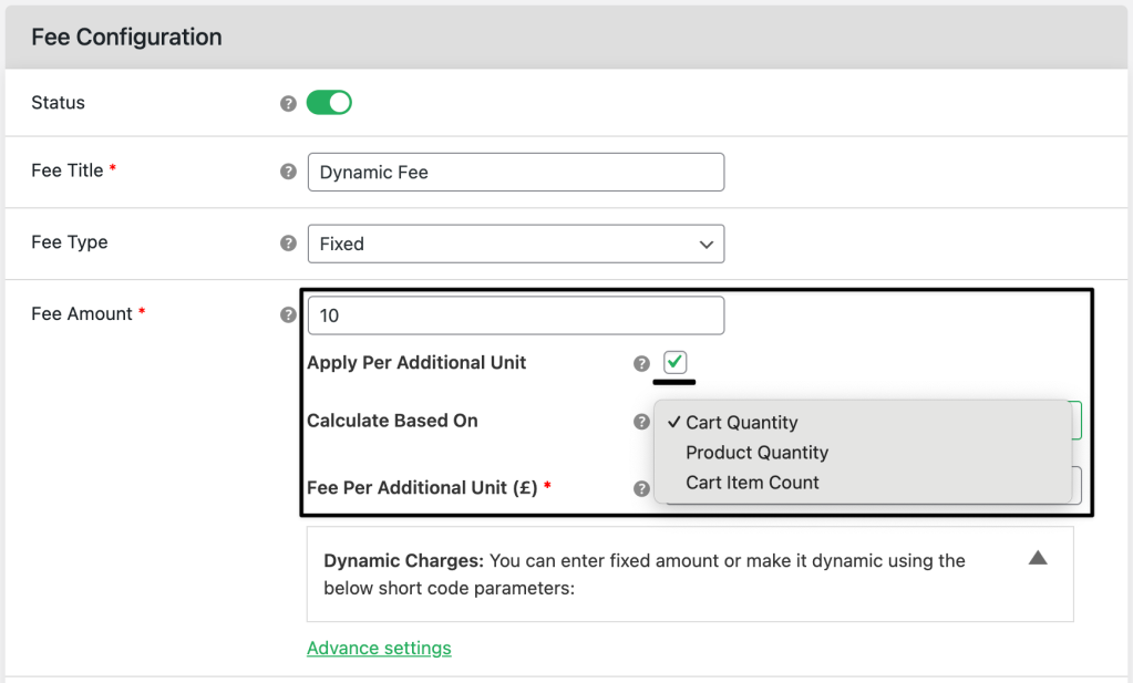 extra fee settings