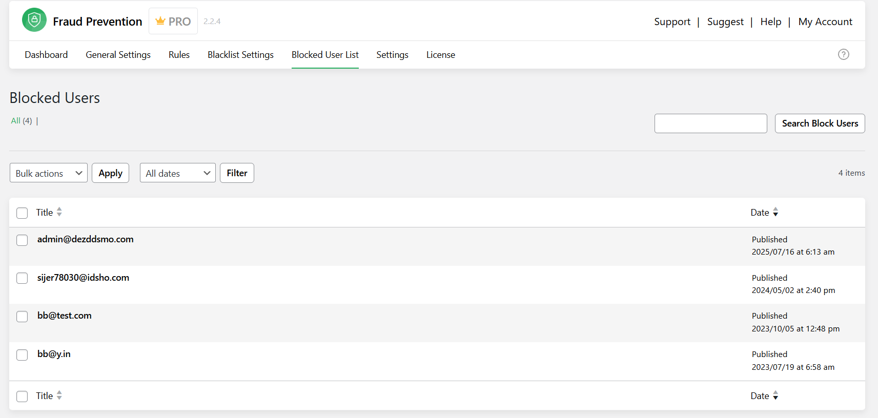 WooCommerce Fraud Prevention Plugin - Blocked Users