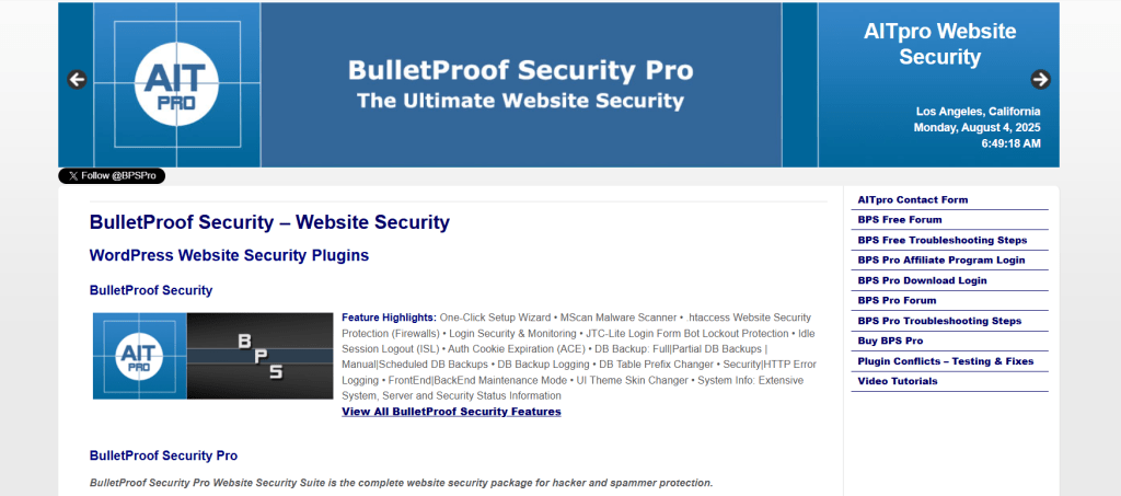 WooCommerce security plugins - BulletProof Security
