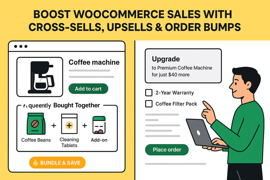 cross-sells, upsells, and order bumps to increase WooCommerce sales