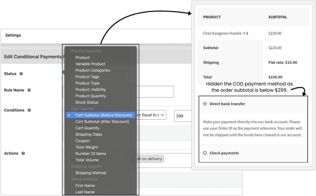 Enhance payment flexibility and control by setting specific restriction rules tailored to various shopping scenarios.