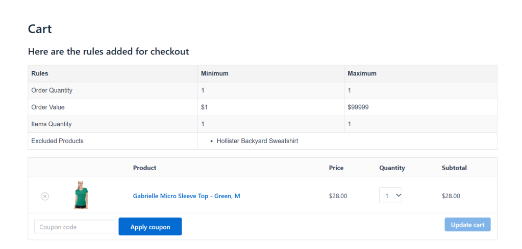 WooCommerce limit cart quantity to 1 - cart