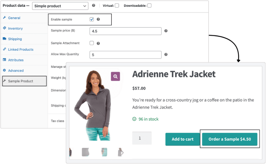 customize settings for each sample product directly on the product page