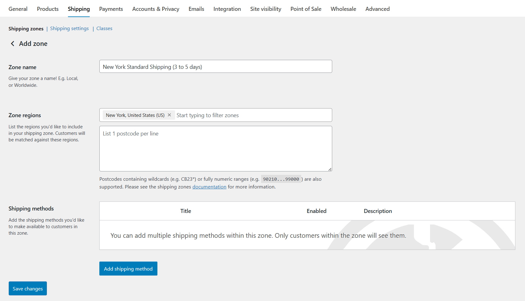 How do I add flat rate shipping in woocommerce - default settings 2